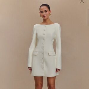 Jolie, Boat Neck Suiting Mini Dress - Ivory